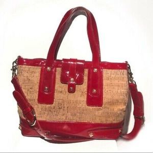 Stuart Weitzman cork and patent leather tote